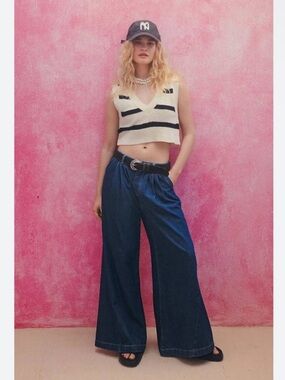 Free People We The Free Equinox Denim Trouser Jeans in Ritual Blue Size 30 NEW